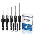5-pc Countersink Drill Bit Set, 3in1 Woodworking Counterbore Hole Drill Bits for #6 8 10 12 16 Screws, Depth Adjustable M2 Pilot Drill Bits, 82-Degree Chamfer, 1/4” Hex Shank, 2 Allen Wrench