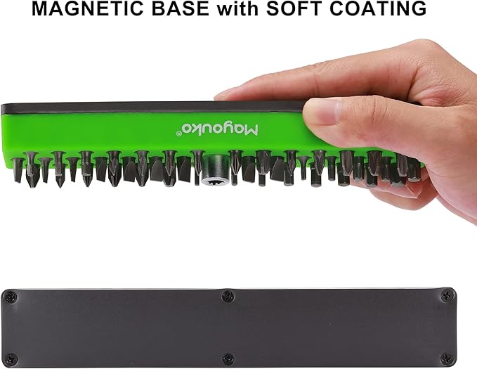 Mayouko 1/4" Magnetic Hex Bit Holder Rack Organizer, 43 Holes, 1/4-Inch Drill Bit Holder, Green&Blue, 2 Racks, Magnetic Bit Holder with Magnet Base for Screwdriver Bits