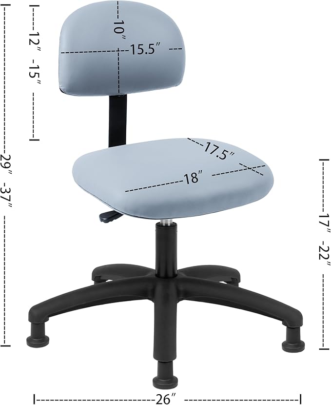 Chair Master FSS Series Square seat Low (17"-23") seat Height Chair. Vinyl-for Office, Garage, Desk, Shop, Computer, Doctor, Medical, Easy to Clean! NO Footring (Gray, Low, Glides)