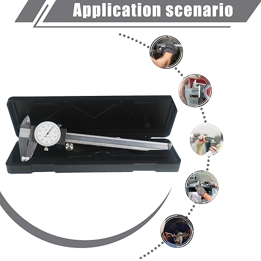 6 Inch 0.001 Precision Dial Caliper Stainless Steel Shockproof 4-Way Measurement with Plastic Case, Good Caliper Measuring Tool