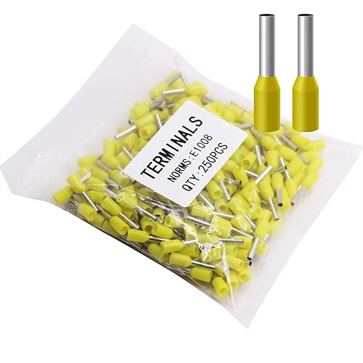 Fidioto 18AWG Wire Ferrules Terminals, 250pcs Yellow AWG18 Terminal Connector Wire Insulated Cord Pin Ends Terminals for Electric, Industrial, Chemical Industry, Power Control System, etc.