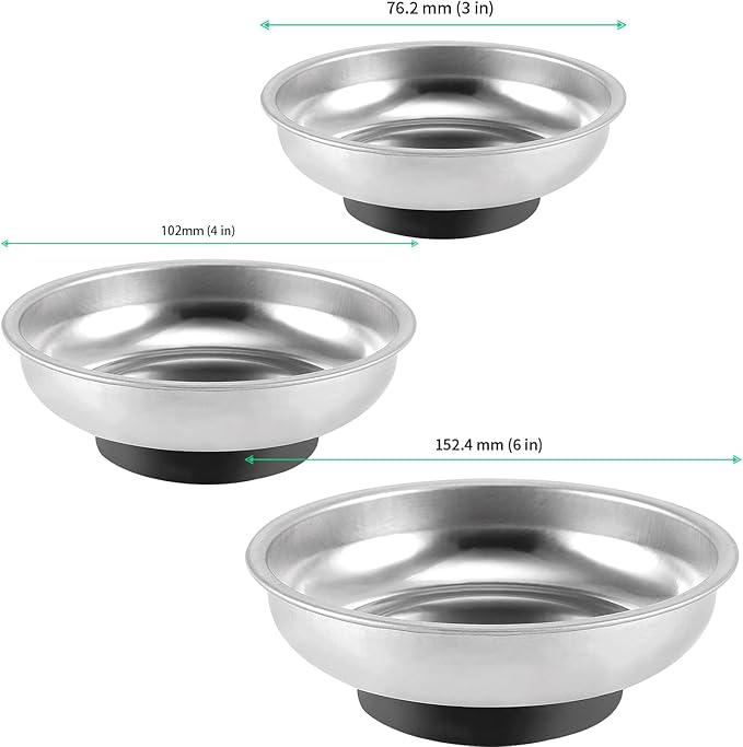 FUNSUEI 9 Packs 3/4/6 Inches Magnetic Tray Set, Stainless Steel Magnetic Bowl, Round Magnetic Parts Tray for Pins, Screws, Bolts, Nuts, Small Parts