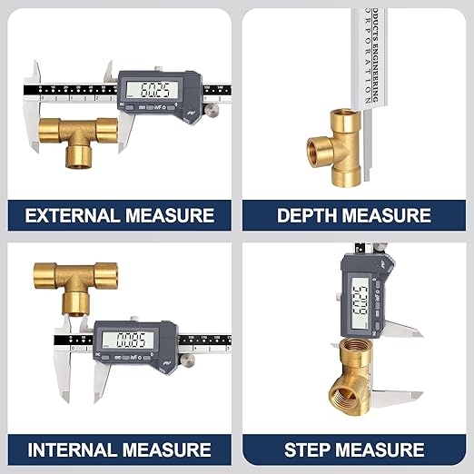PEC Tools 6 Inch/150mm Digital Caliper & Made in US 6 Inch 16R Rule (32nds,64ths,50ths,100ths), Industrial-Grade Stainless Steel Caliper, IP67 Waterproof & Oil-Resistant, Inch/MM/Fraction Modes
