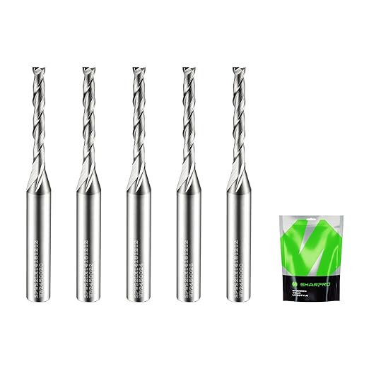Spiral Upcut Router Bit 1/4 Inch Shank 1/8 Inch Cutting Dia. 1'' CL. Extra Long 2-1/2'' OVL. Carbide Upcut CNC Bits, Ideal for Wood Engraving and Plunging Applications (5PCS)