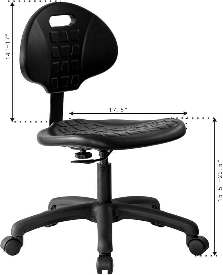Chair Master Table Height Chair/Stool-Easy to Clean! Deluxe Ergonomic Polyurethane Chair. 5" of Height Adj (15.5"-20.5") 500 lb Capacity. Automotive, Lab, Garage, Home, Office (Standard, Black)