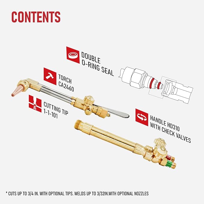 RX WELD V-Style Heavy Duty Oxy-Acetylene Torch Kit W/CA 2460 Attachment, HD310C Handle & 1-1-101 Cutting Tip