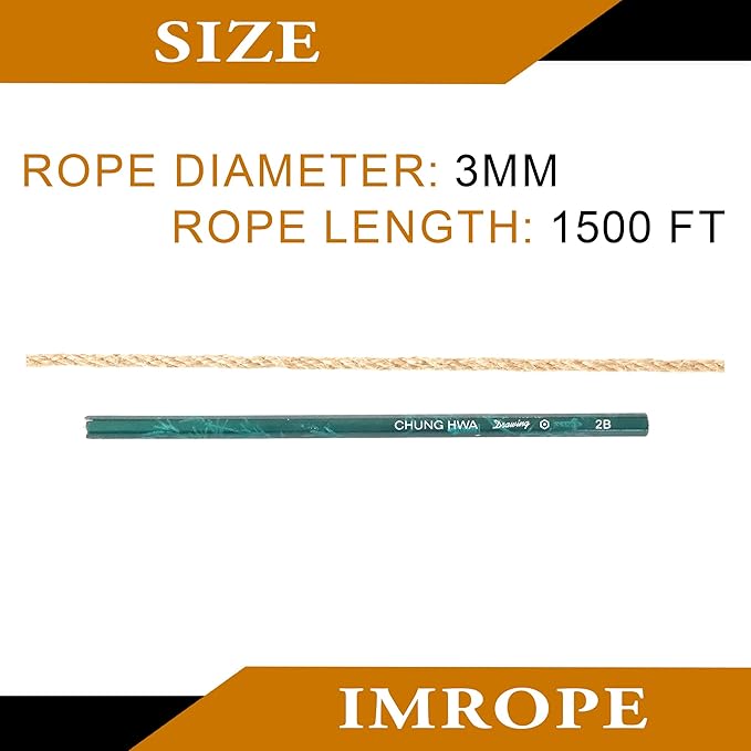 3mm x 1500 Feet Natural Jute Rope, Twine for Gardening Tomato Climbing Plant Tie Floristry Crafts Gift Wrapping Packing Decor