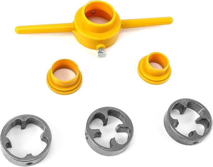 QWORK NPT Die Set, 6Pcs PVC Thread Maker Tool,Pipe Round Die Set, Pipe Threader Plumbing Tool, Three Maker Size: 1/2", 3/4", 1"