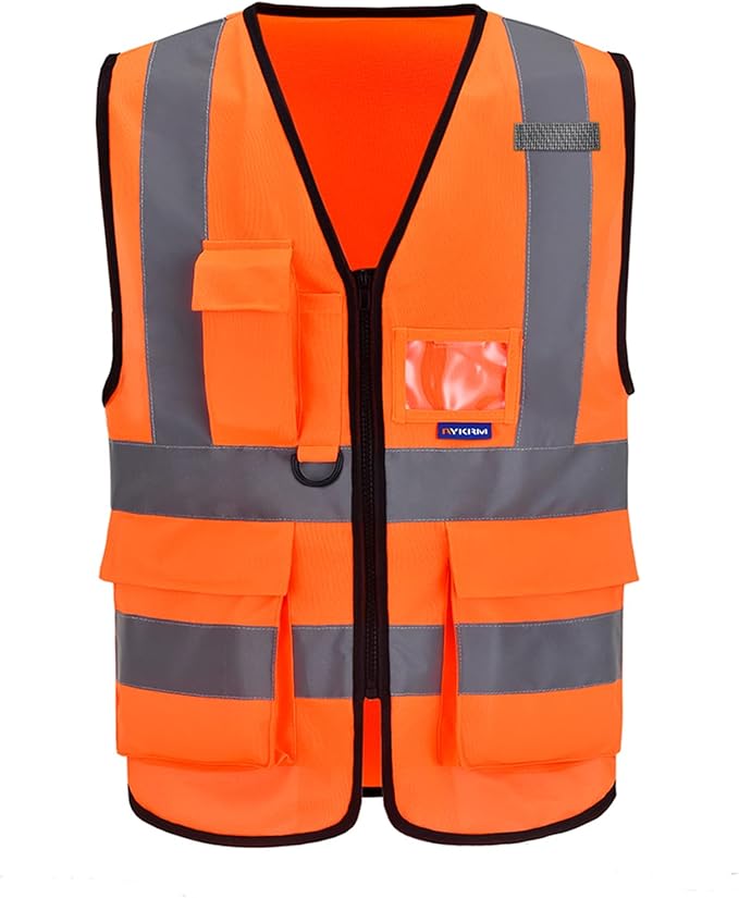 A-SAFETY High Visibility Safety Vest Reflective,Hi vis Working Vest,Orange Medium