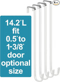 Over The Door Metal Hooks with Plastic Coating 14.2" Fit 0.5" to 1 3/8" Door 4 Pcs Heavy Duty Single Towel Robe Rack Wreath Bathroom Shower Hanger Shoe Organizer Ironing Board Long White
