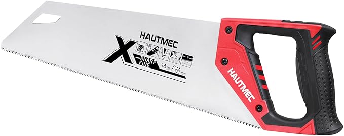HAUTMEC 14-Inch X-Sharp Pro Hand Saw, Universal Wood Saw with 12 TPI Triple Ground Teeth, Thickened Carbon Steel Blade & Ergonomic Handle, Multi-Use Handsaw for Wood, Plastic, Drywall, PVC – HT0295