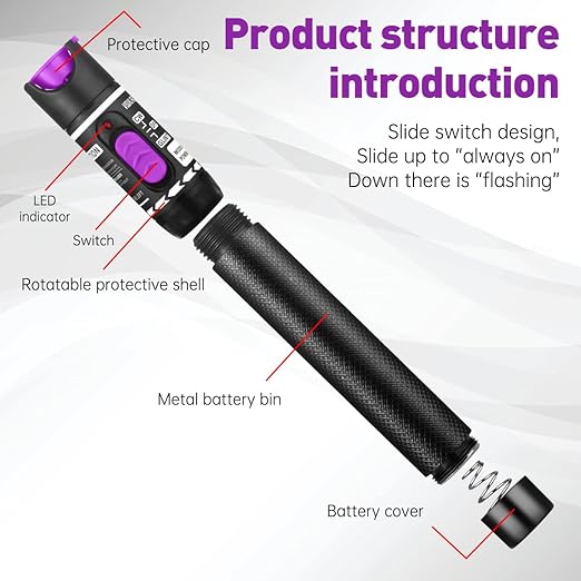 Moocci Visual Fault Locator - VFL Fiber Optic Cable Tester Meter Kit with FC Male to LC Female Adapter - Fiber Optic Tools Source Tester Detector for LC/FC/SC/ST, Network Cable Test