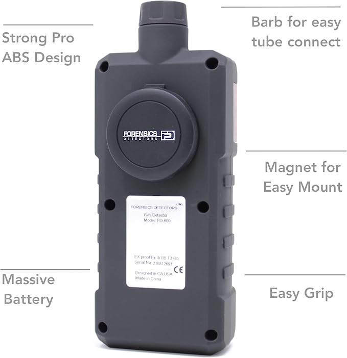 Exhaust Gas Analyzer Carbon Monoxide by Forensics Detectors | Motorcycle, Forklift, Automotive, Small Engine | USA NIST Calibration and Certificate | Probe, Water Trap and Filters | 0-2% CO |