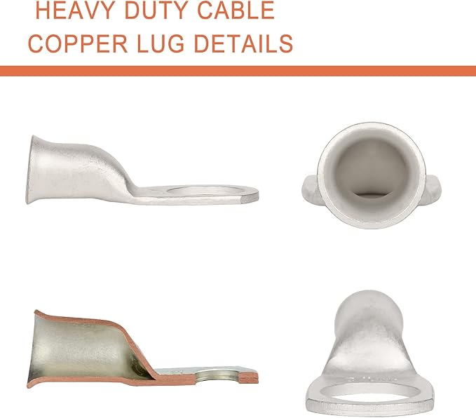 10pcs 4 AWG-1/2(M12) Tinned Copper Ring Terminals Battery Lugs, Heavy Duty Wire Lugs, Battery Cable Connectors