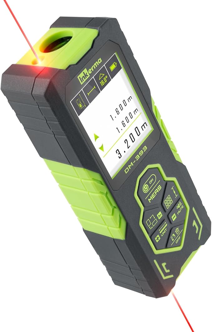 Laser Measurement Tool, Inkerma Bilateral Laser Distance Meter,Rechargeable Laser Measure with Color Backlit LCD Display, Angle Sensor, Pythagorean Mode, Area and Volume