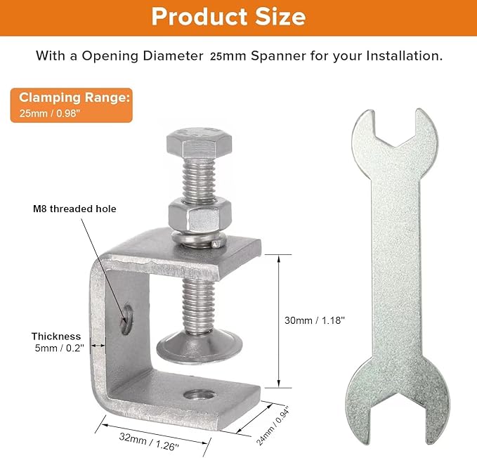 Stainless Steel C Clamps, Mini Tiger Clamp Set for Mounting, Heavy Duty Metal U Clamps, Small Desk G-Clamp with 1.18 Inch Stable Wide Jaw Opening for Metal Working Woodworking Welding Building (4pcs)
