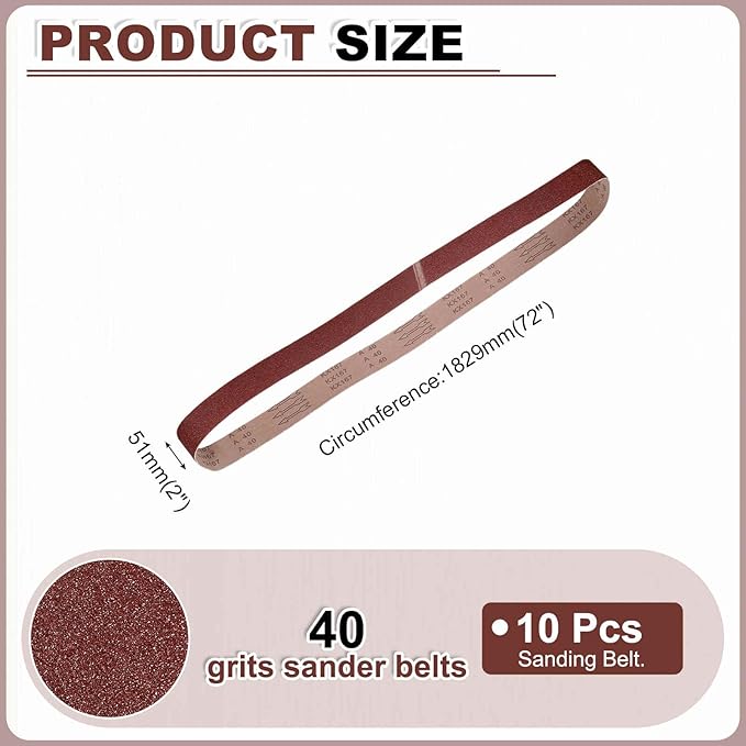 HARFINGTON 2 x 72 Inch Sanding Belts, 10 Pcs 40 Grits Aluminum Oxide Abrasive Belt Sander File Belt for Woodworking, Metal Polishing, Knife Sharpener