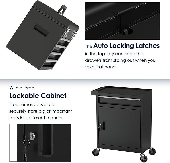 5-Drawer Tool Box with Wheels, Rolling Tool Storage Cabinet with Detachable Top Tool Chest and Locking Mechanism, Metal Tool Cart for Garage Workshop and Room Use (Black)