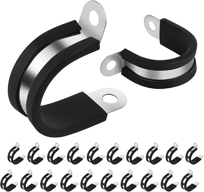 20 Pcs 3/4 Inch 304 Stainless Steel Cable Clamp, Rubber Cushioned Insulated Clamp, Conduits Pipe Strap Clamps for Pipe Fixing on Various Surfaces