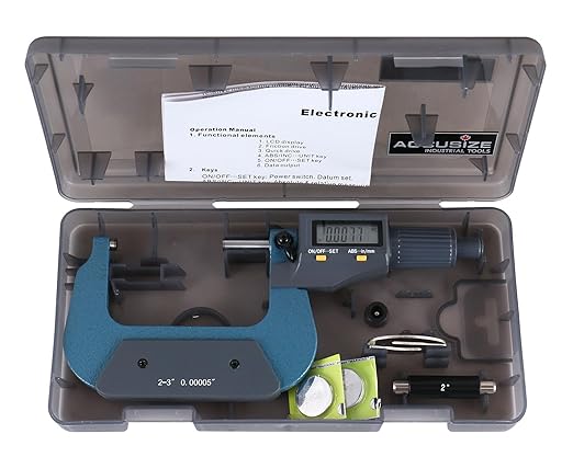 Accusize Industrial Tools 2-3''/50-75mm by 0.00005'' 2 Keys Electronic Digital Outside Micrometer, Md71-0003