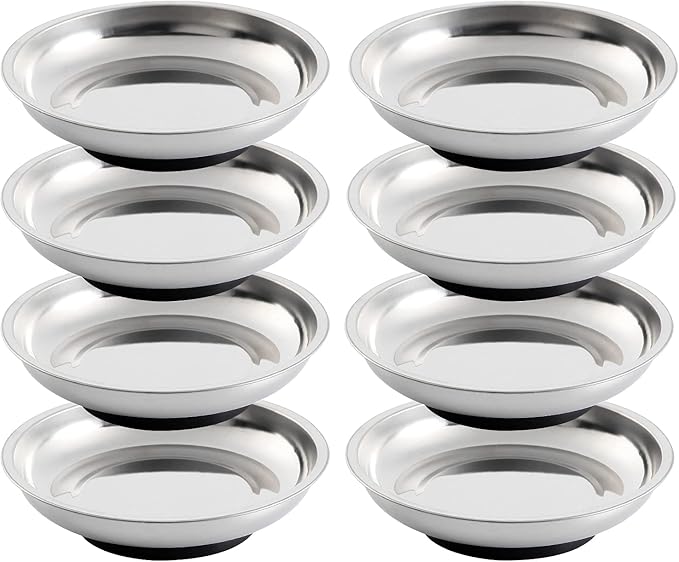 8 Pieces 3” Round Magnetic Bowl Trays Set Stainless Steel Magnet Tool Tray Parts Holder for Screws, Sockets, Bolts, Pins, Mechanic's and Automotive