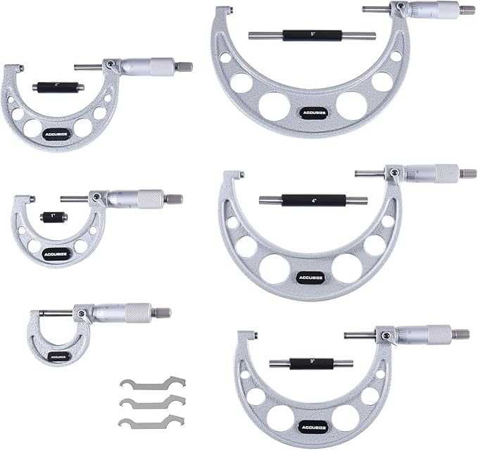 Accusize Industrial Tools 0-6 inch by 0.0001'' Ultra-Precision Outside Micrometers with Carbide Tips 6 Pc Set, Eg00-0906