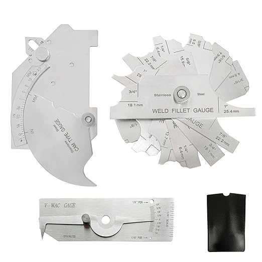 3pcs/Set MG-11 Cam Type Weld Gauge Metric & Inch + V-WAC Gage Biting Edge Stainless Steel Welding Gauge + MG-8 Bridge Cam Gage Welding Gauge