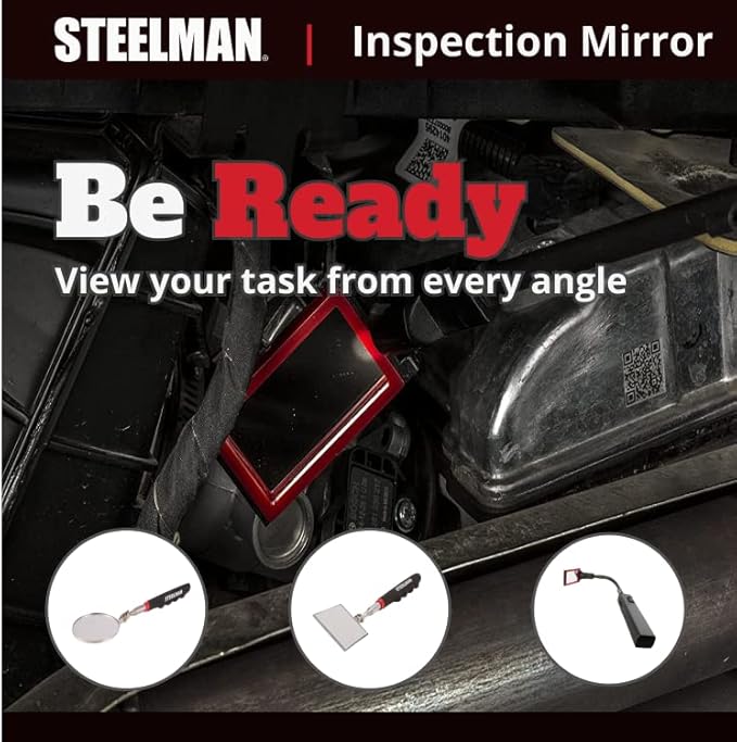 Steelman 21-Inch Telescoping Auto Inspection Mirror, Articulating 1 x 2-Inch Rounded Rectangular Mirror, Pocket Clip, Plated Brass