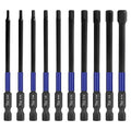 HPHOPE Impact Hex Head Allen Wrench Drill Bit Set 10 Pcs - SAE, TS2 Steel Hex Bits Set, 1/4” Hex Shank with Magnetism, 100mm Long with Storage Box.