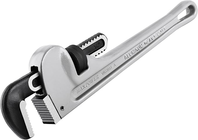 MAXPOWER 14-Inch Pipe Wrench, 40% Lighter Aluminum Plumbing Wrench, Heavy Duty Straight Pipe Wrenches Jaw Max Capacity 2 inch