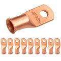 SELTERM 10pcs 1 AWG - 1/4" Stud - Battery Lugs, Heavy Duty Wire Lugs, Ring Terminals, Battery Cable Ends,1 Gauge Terminals, UL Bare Copper Eyelets Electrical Battery Terminal Connectors
