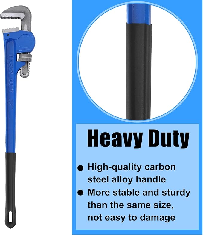 Gisafai 8'' 10'' 12'' 14'' 18'' 24'' 38'' 48'' Straight Heavy Duty Pipe Wrench Set Plumber Adjustable Water Alloy Steel Grip Plumber's Wrench Plumbing Tools, Blue