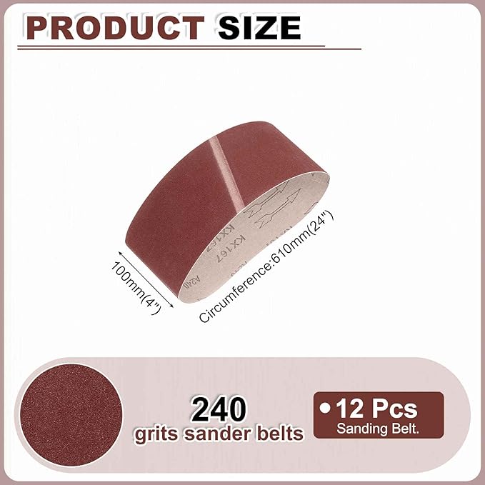 HARFINGTON 4 x 24 Inch Sanding Belts, 12 Pcs 240 Grits Aluminum Oxide Abrasive Belt Sander File Belt for Woodworking, Metal Polishing, Knife Sharpener