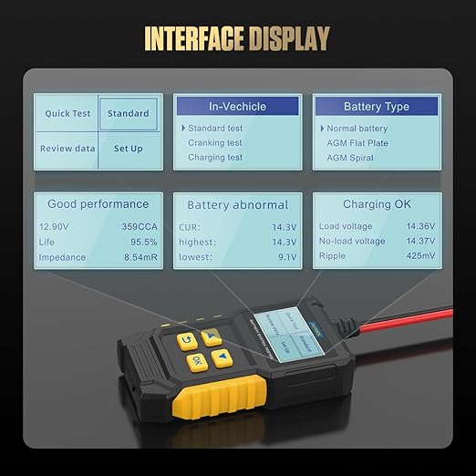Car Battery Tester 12V Battery Load Tester AUTOOL BT360 6V-30V DC Charging Cranking Test 100-2000 CCA Automotive Alternator Tester Digital Auto Battery Analyzer for Vehicle Truck Motorcycle SUV Boat