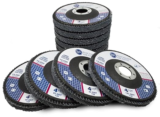 Benchmark Abrasives 4.5" x 7/8" Premium High Density Jumbo Zirconia Type 29 Flap Discs 4 1/2 for Angle Grinder, Sanding Discs, Finishing - Grinding Wheels 4 1/2 Inch - (10 Pack) Mixed Grit Pack