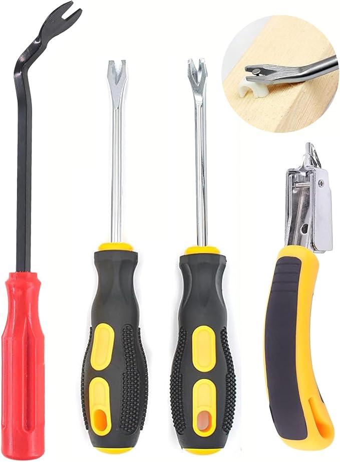 4Pcs Upholstery and Construction Staple Remover with Tack Puller Tool, Nail Puller, Carpet Nail Remover, Heavy Duty Staple Puller Remover, for Furniture Floor Wooden Case Carton Photo Frame
