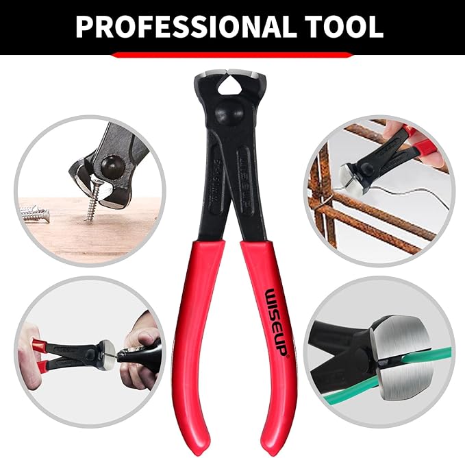 WISEUP Nail Puller, 8-inch Black Finish Chrome Vanadium Steel Carpenter's Pliers,End Cutting Pliers, for Staple Remover Tool or Flooring Installation Tools (8 inch)