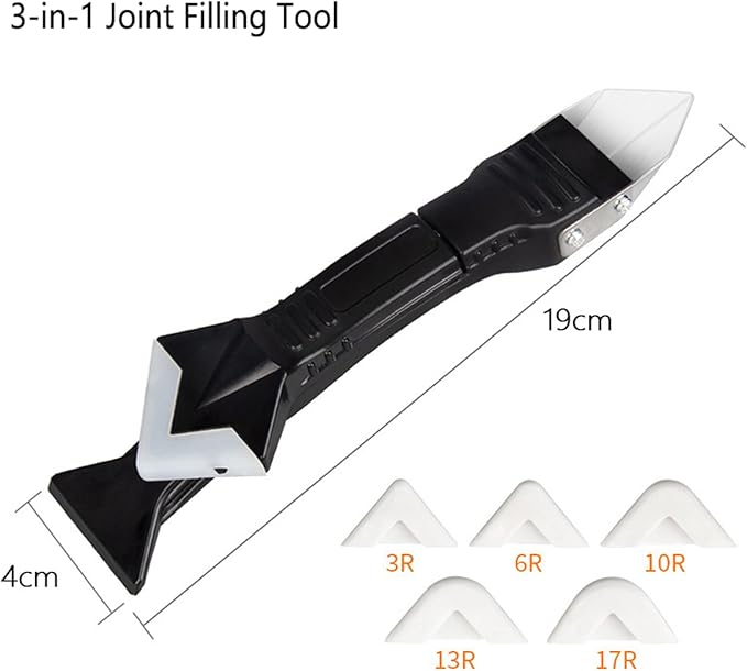 Multifunctional 3-in-1 Silicone Caulking Tool kit - The Ultimate Tile Joint Treatment Tool for Cleaning, Leveling, Seam Pressing, Shaping and Edge Finishing (Plastic Scouring Blade)