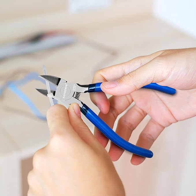 Wire Cutters 5 Pack, 6.5 inch,KAIHAOWIN Flush Cutters Diagonal Cutters Side Cutters Precision Ultra Sharp Spring Loaded Wire Snips Clippers Dikes Cutting Pliers Small for Crafting Jewelry Making,Blue
