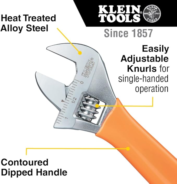 Klein Tools D5072 Adjustable Wrench Set, Extra Capacity, 6-Inch and 10-Inch, Forged Alloy Steel Wrenches, Metric and SAE, 2-Piece