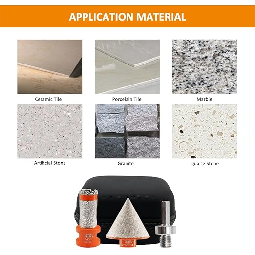 Diamond Core Drill Bit Kit BGTEC Diamond Hole Saw Tile Cutter for Porcelain Tile Ceramic Marble Brick, 5/8"-11 Thread 20mm+0-20mm Diamond Chamfer Finger Bit+HEX Adapter
