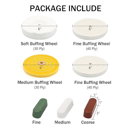 SCOTTCHEN 6inch Buffing Polishing Wheels 1/2" Arbor Hole,Soft/Fine/Medium for Bench Grinder Tool-4PCS,with Buffing Polishing Cutting Compounds 7.4 Oz.Kit