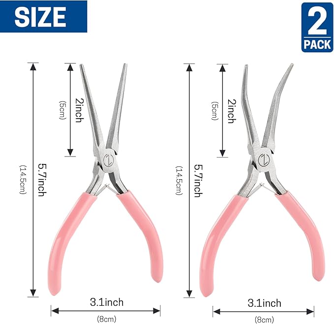 VISEMAN 6" Mini Needle Nose Pliers with Comfort Grip Handles, 2PCS Long Nose Pliers Set for Handmade Craft, Pink