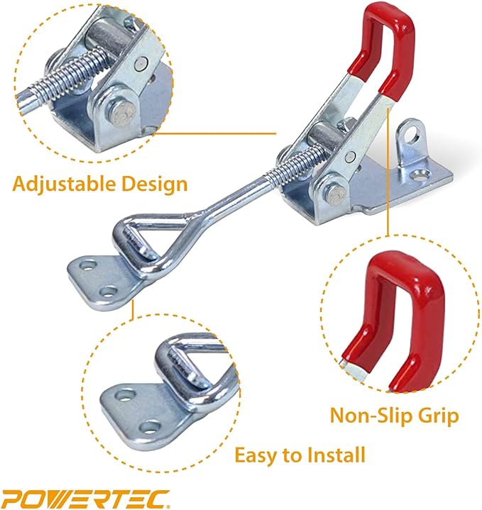 POWERTEC 4PK Toggle Clamp, 400 lbs Holding Capacity, 4002 Adjustable Pull Action Latch for Smoker, Tool Box, Woodworking Jigs and Fixtures, Cabinet, Tool box, Door (20333)