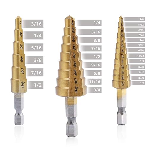 Aleric Step Drill Bit Set - Titanium Coated, High Speed Steel Drill Cone Bits for Aluminum, Wood and Plastic Hole Drilling Cutting, Multi Size Hole Stepped Up Unibit for DIY Lovers,3pcs