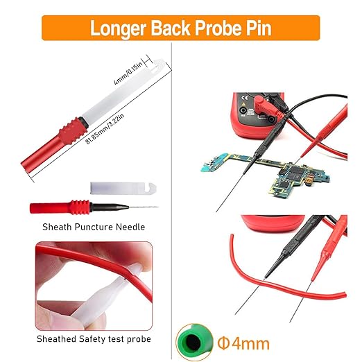 30PCS Back Probe Kit Automotive with Banana Plug Test Leads, Copper Alligator Clips, Insulation Wire Piercing Probes & Stainless Steel Back Probe Pins, Multi-Angle Diagnostic Test Wires for Car Repair