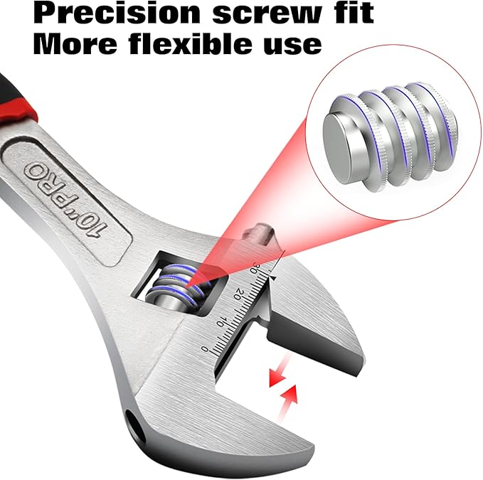 WISEUP Adjustable Wrench Sets 8 inch & 10 Inch Cr-V Forged Industrial Grade Hand Tools Wrench Set With Anti-Slip Grip crescent style