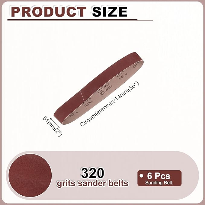 HARFINGTON 2 x 36 Inch Sanding Belts, 6 Pcs 320 Grits Aluminum Oxide Abrasive Belt Sander File Belt for Woodworking, Metal Polishing, Knife Sharpener