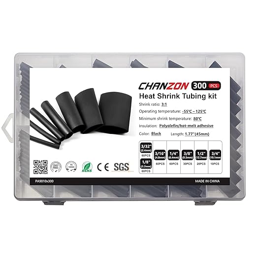 Chanzon 300 Pcs Heat Shrink Tubing Kit, 3:1 Black Sleeving Heat Shrink Wrap Tubing with Length 1.77" (inch), Marine Grade Electrical Waterproof Polyolefin Heat-Shrink Tube
