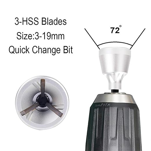 Deburring External Chamfer Tool, with HSS Blade, Quick Release Hex Shank Deburring Chamfering Drill Bit for 1/8" to 3/4"(3-19mm) Diameter TS/DJQ-01